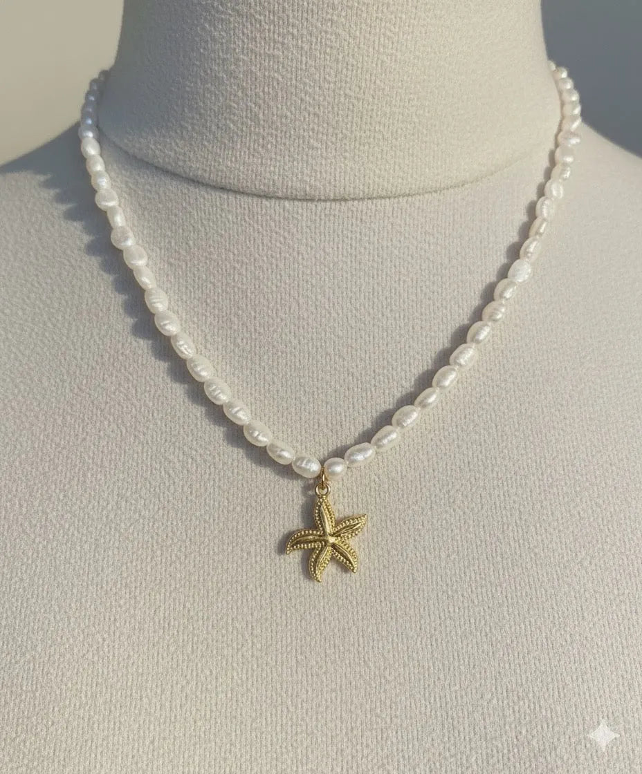 Starfish Pearl Beaded Pendant Necklace