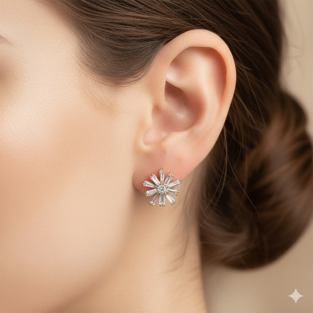 Dainty Flower Gemstones Ear Studs