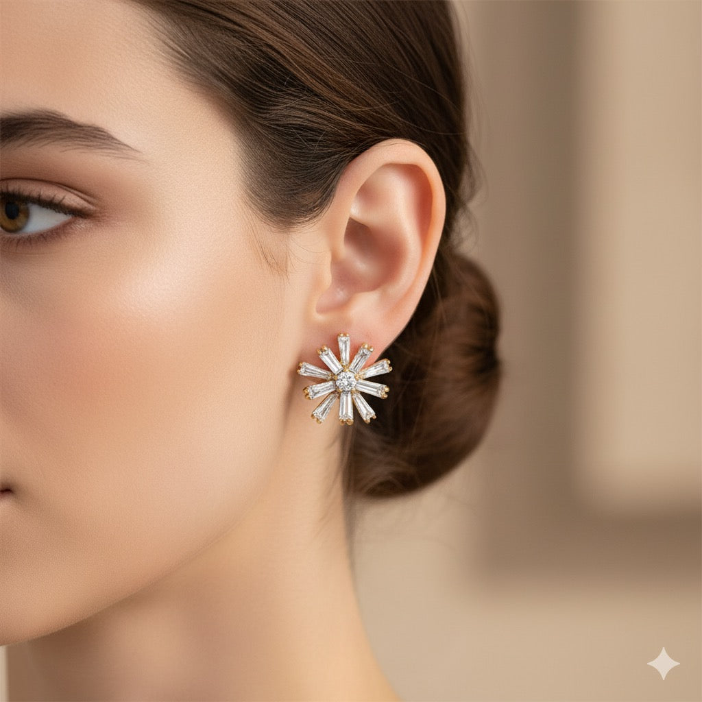 Dainty Flower Gemstones Ear Studs
