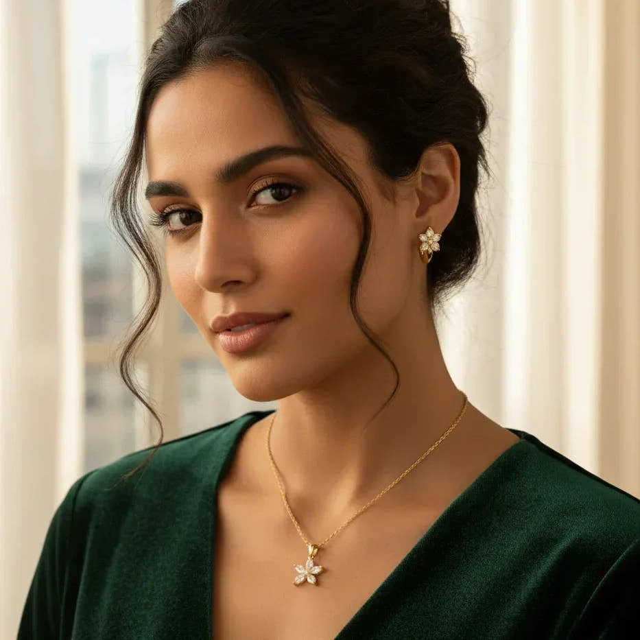 Floral Combo Necklace and Earrings Set