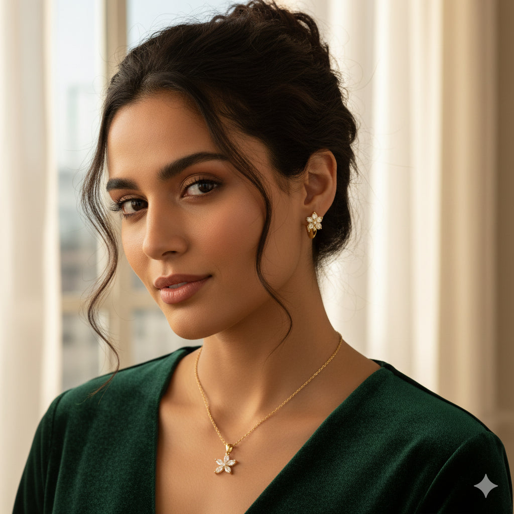 Floral Combo Necklace and Earrings Set