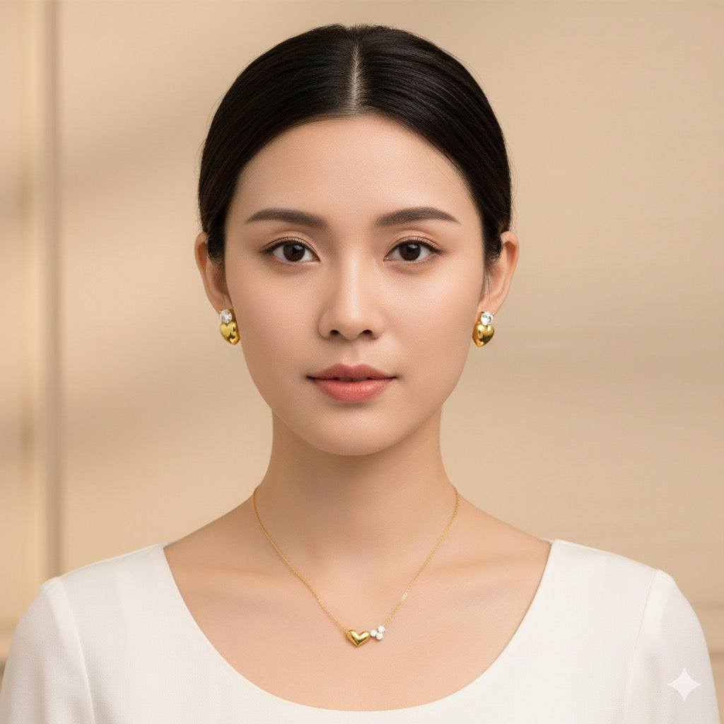 Diamond Heart Necklace Earring Combo Set