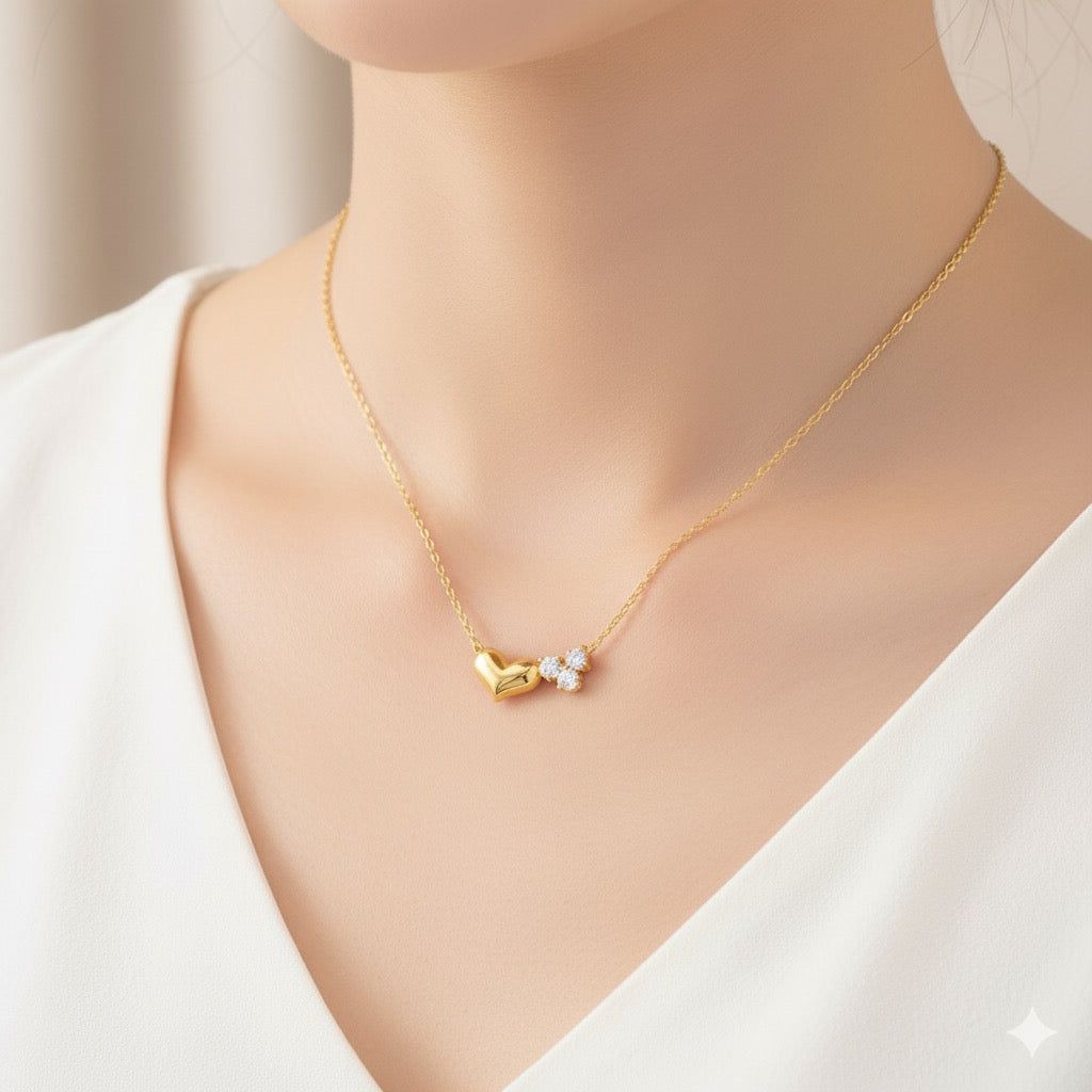 Diamond Heart Necklace Earring Combo Set