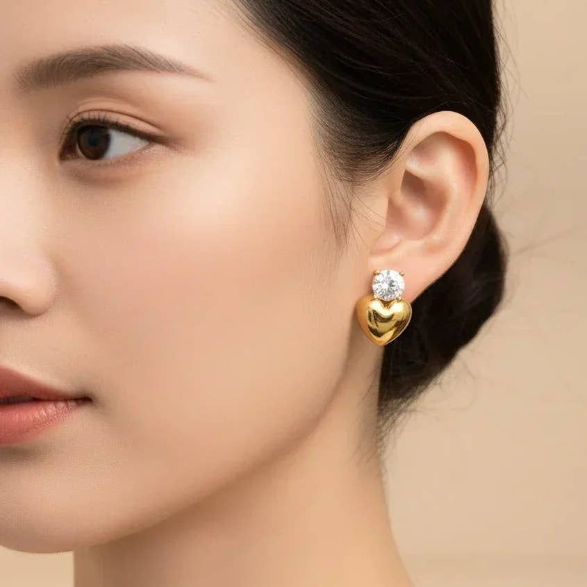 Zircon Sweetheart Shaped Stud Earrings