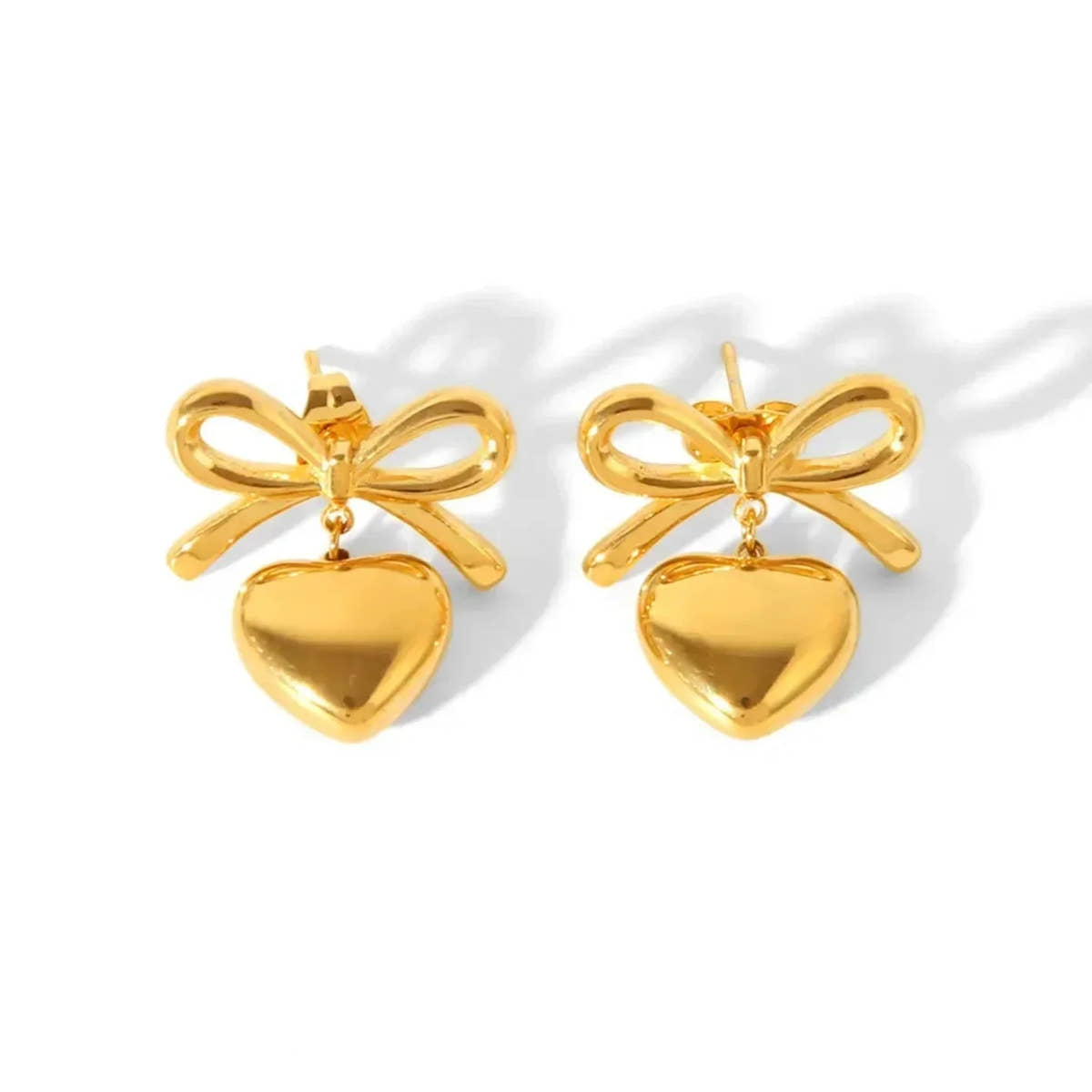 Luxe Heart Bow Necklace Earring Combo Set