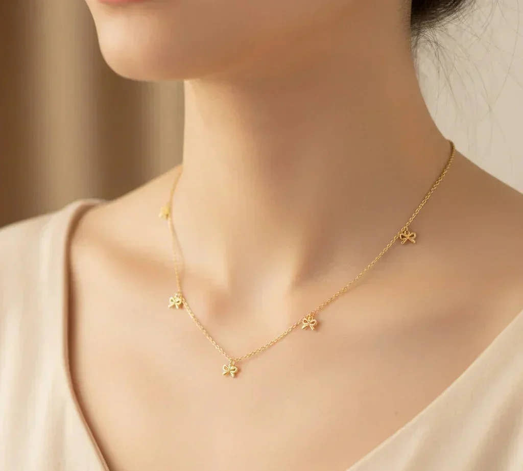 Luxe Heart Bow Necklace Earring Combo Set