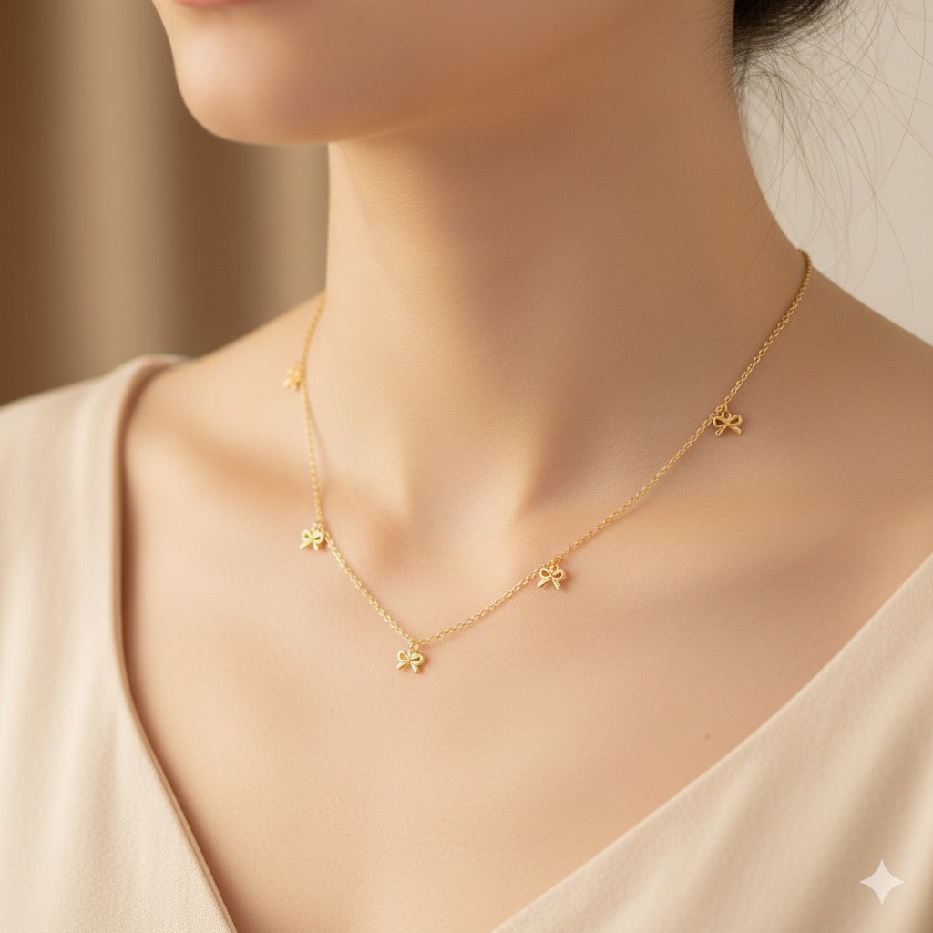 Luxe Heart Bow Necklace Earring Combo Set