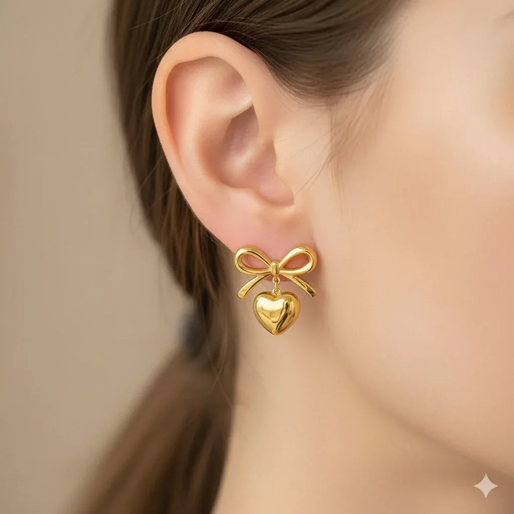 Heart Shape Bow Knot Drop Earrings