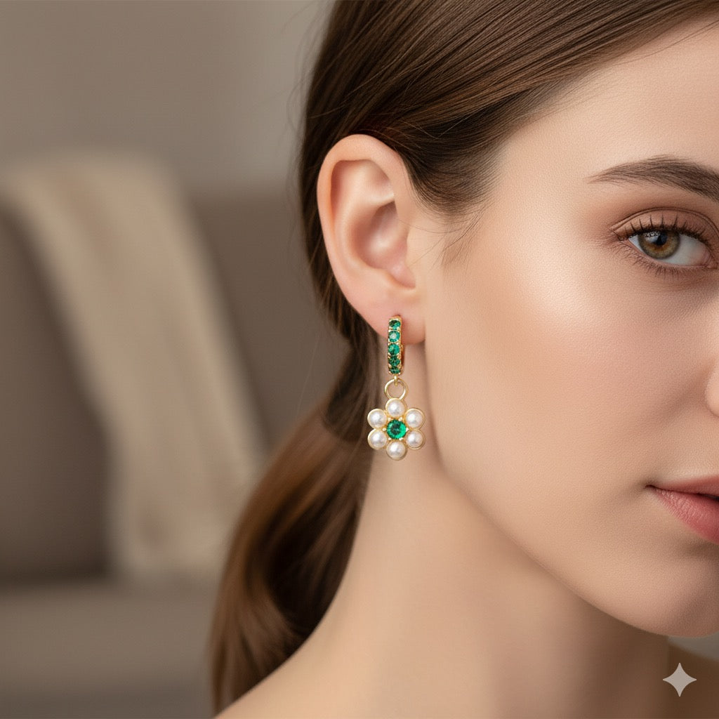 Shiny Flower Pearls Earrings