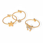 Flower Butterfly Rhinestones 3 Rings Set