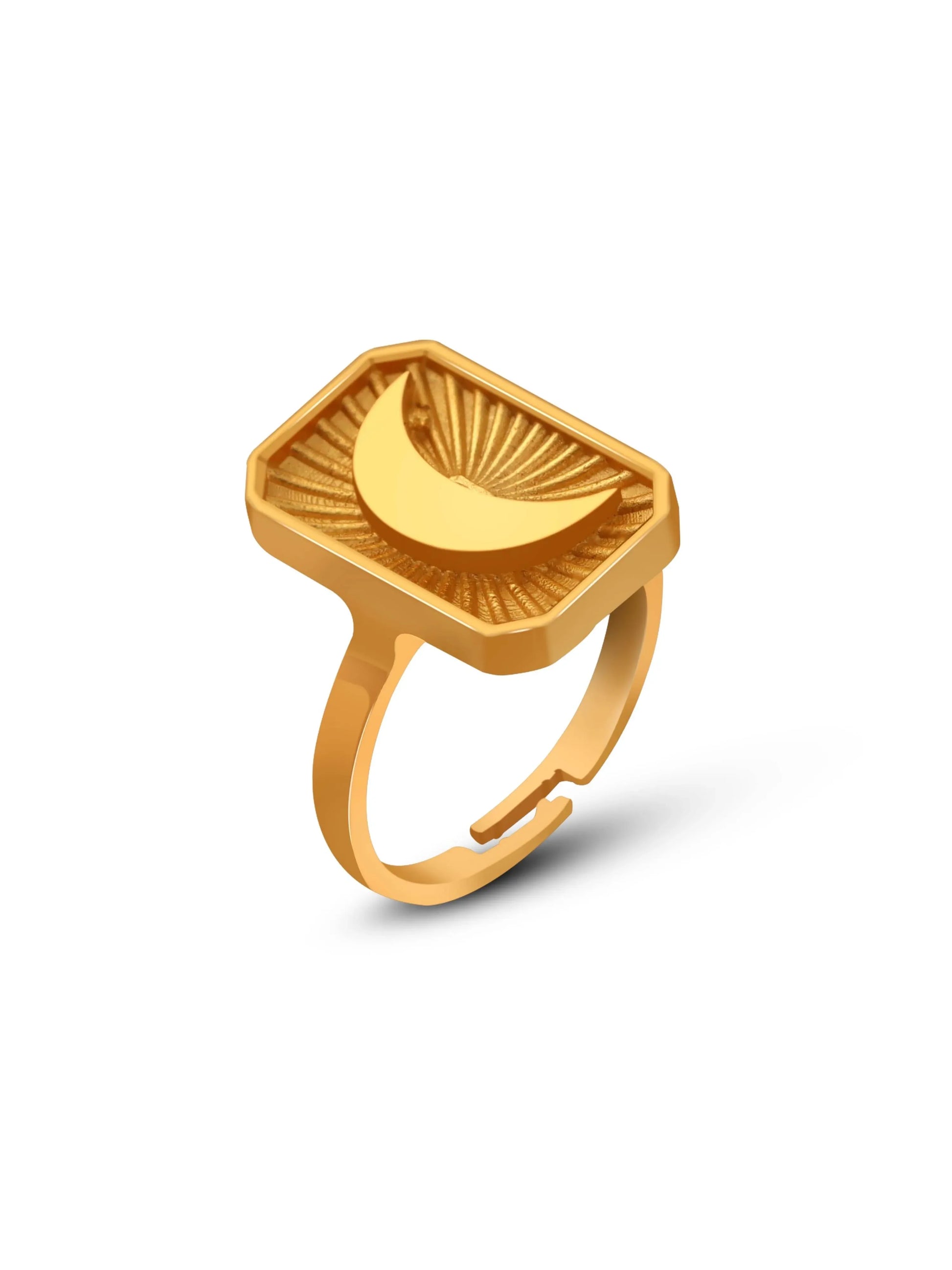 Luxe Waning Crescent Moon Gold Ring - Diatoms