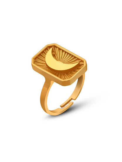 Luxe Waning Crescent Moon Gold Ring - Diatoms