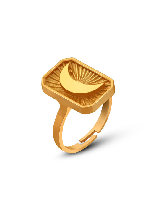 Luxe Waning Crescent Moon Gold Ring - Diatoms