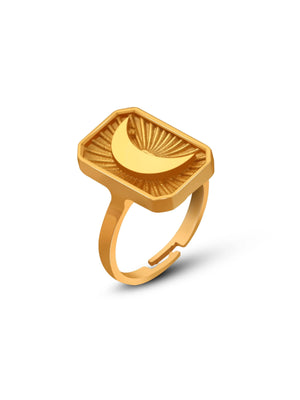 Luxe Waning Crescent Moon Gold Ring