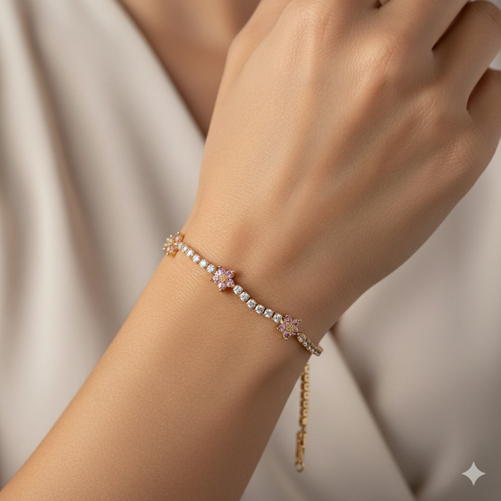 Flower Inlay Zircon Bracelets