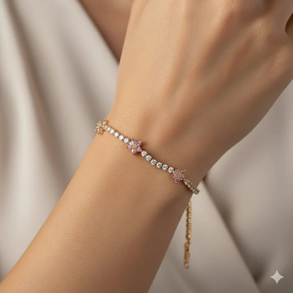 Flower Inlay Zircon Bracelets