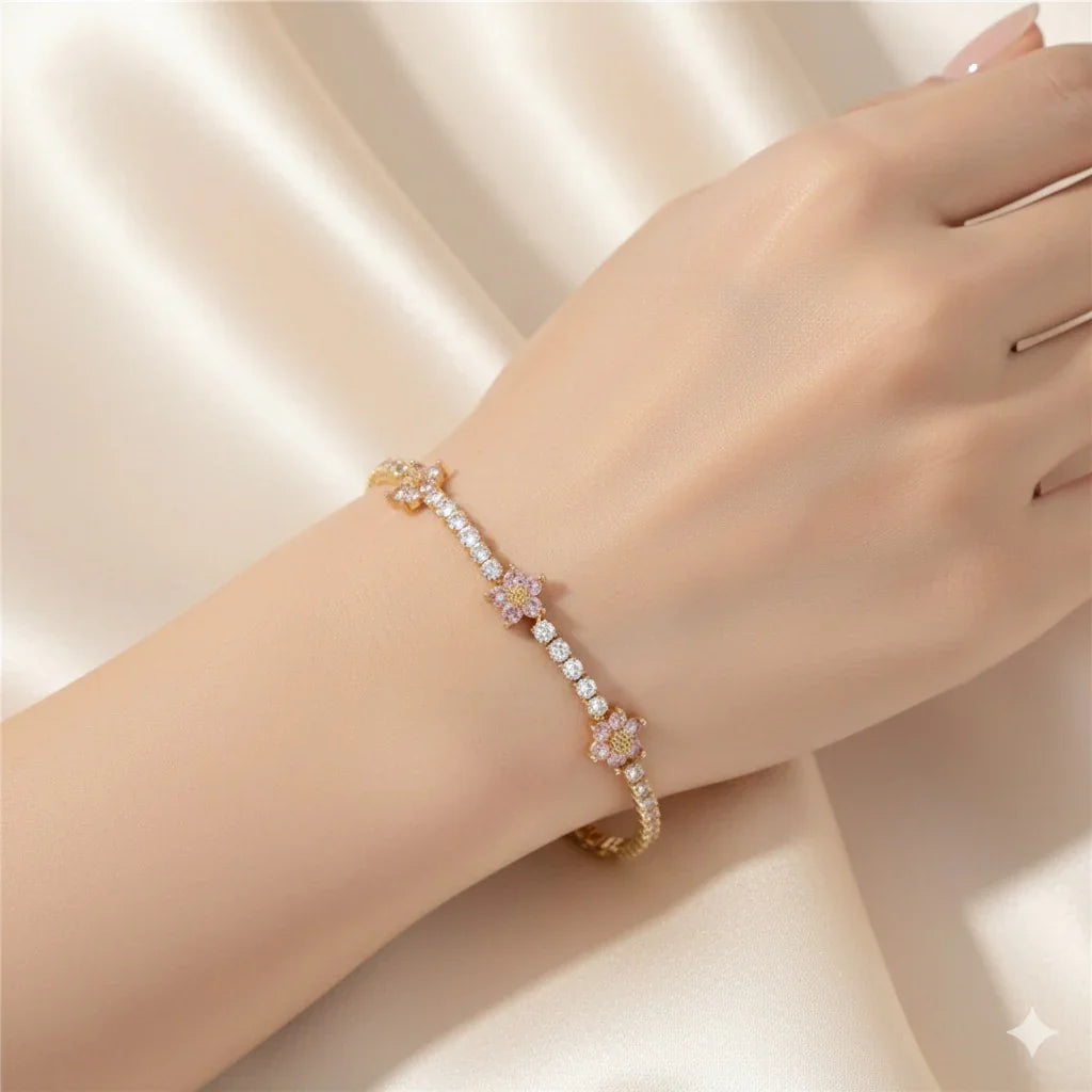 Flower Inlay Zircon Bracelets
