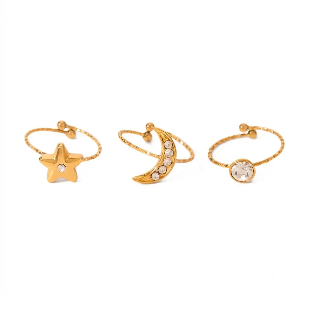 Star Moon Three-Piece Set Rings