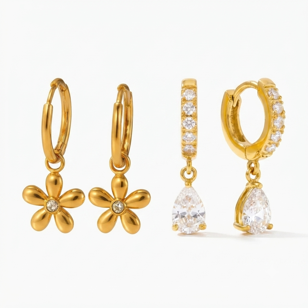 Daisy & Diamond Duo Earrings Set