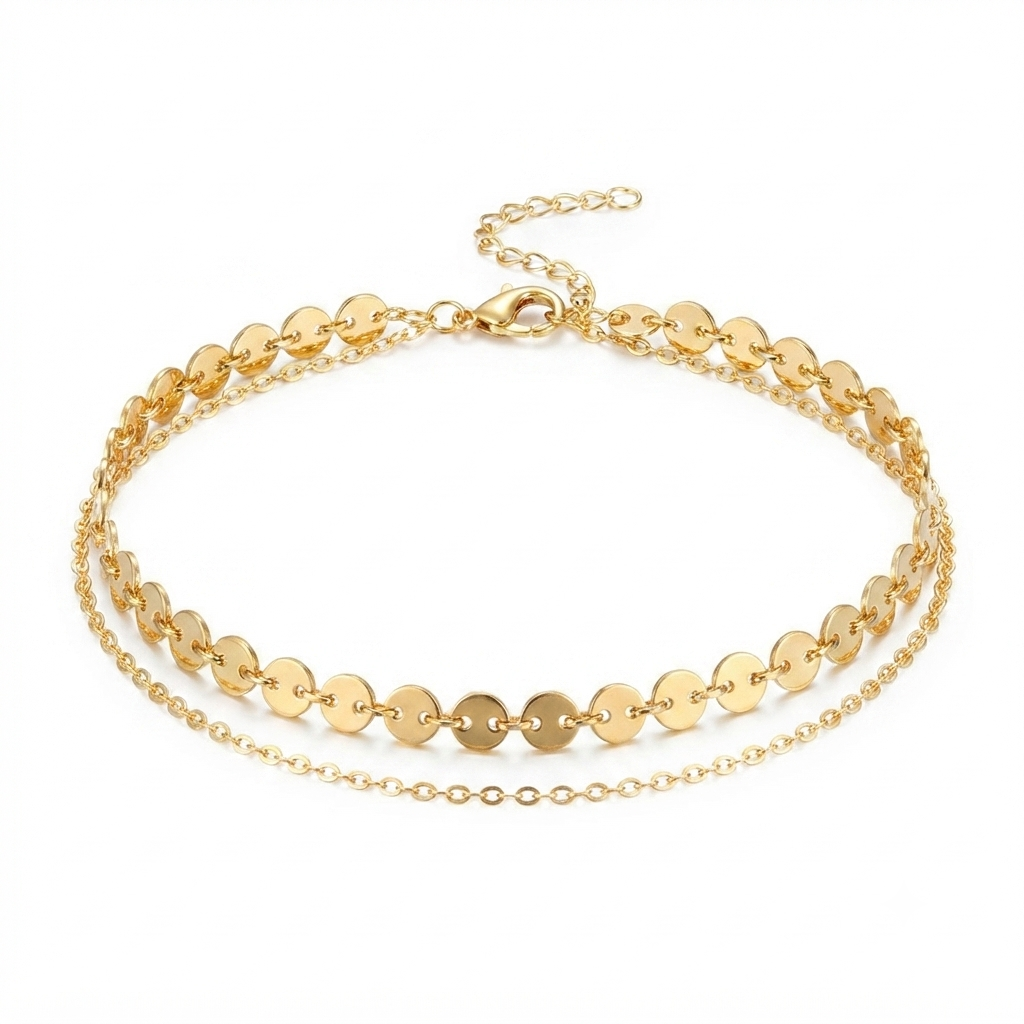 Golden Disc Layered Anklet