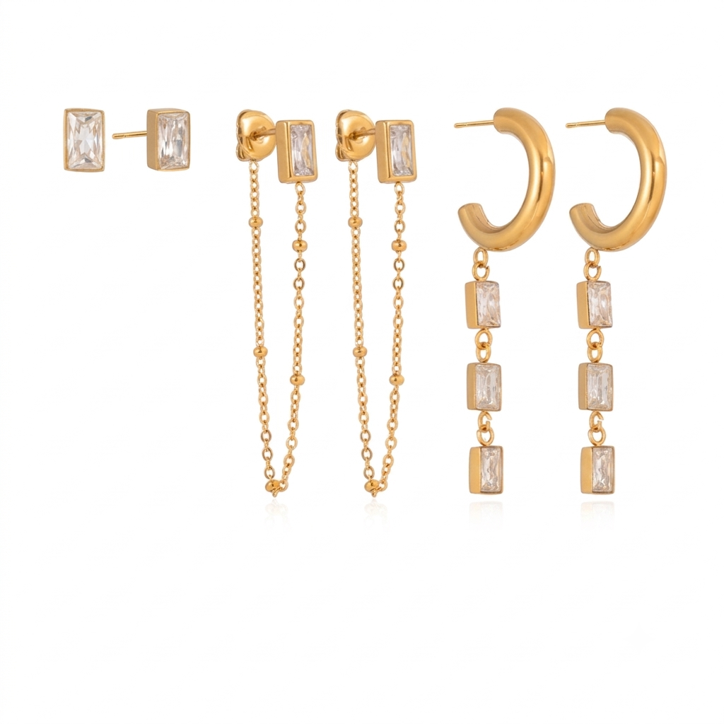 The Symmetrical Baguette Earrings Set