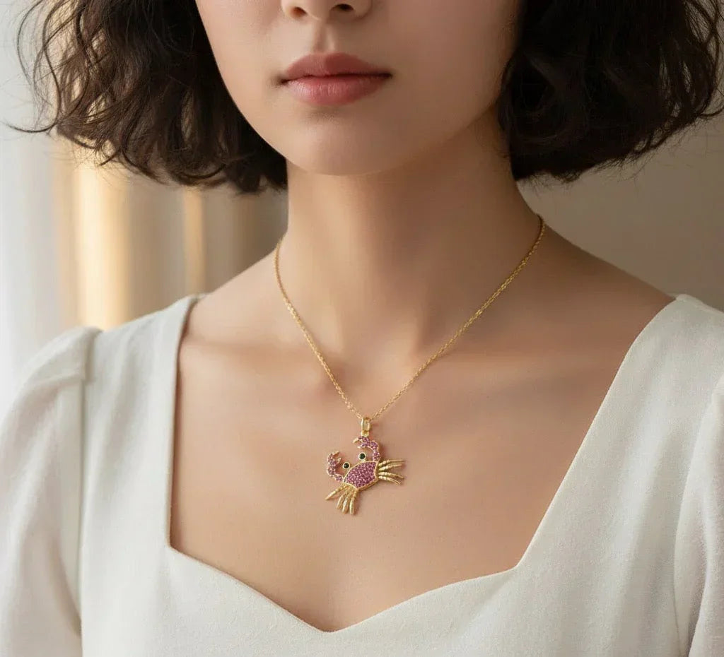 Diatoms Cute Little Crab Pendant Necklace