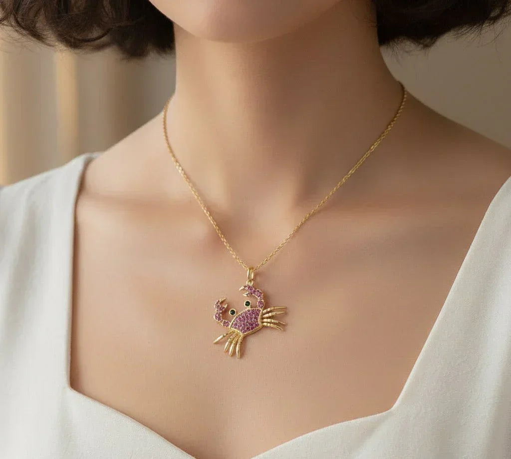 Diatoms Cute Little Crab Pendant Necklace