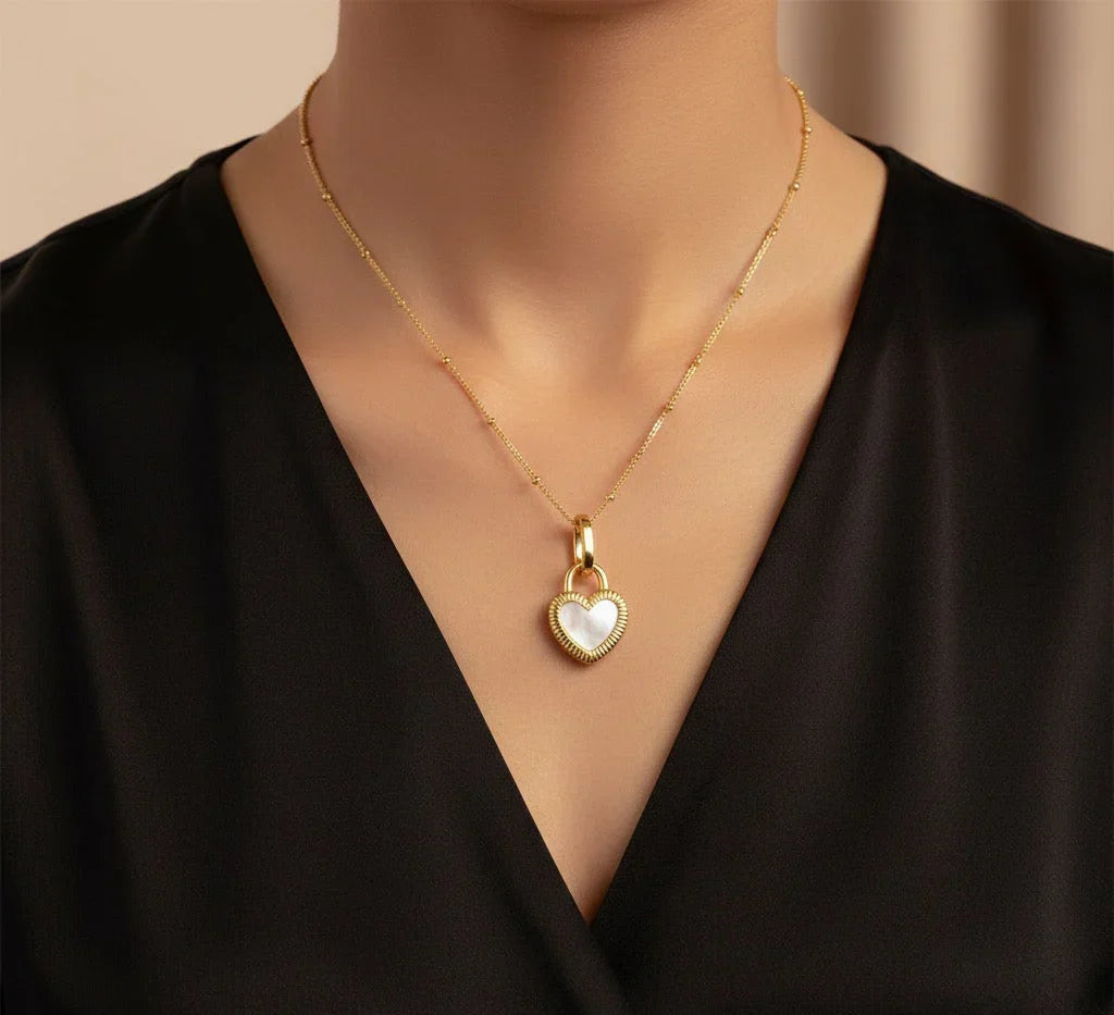 Black & White Heart Shape Double Side Necklace And Earrings