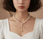 Diatoms Cross Pearl Beaded Necklace