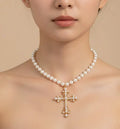 Diatoms Cross Pearl Beaded Necklace