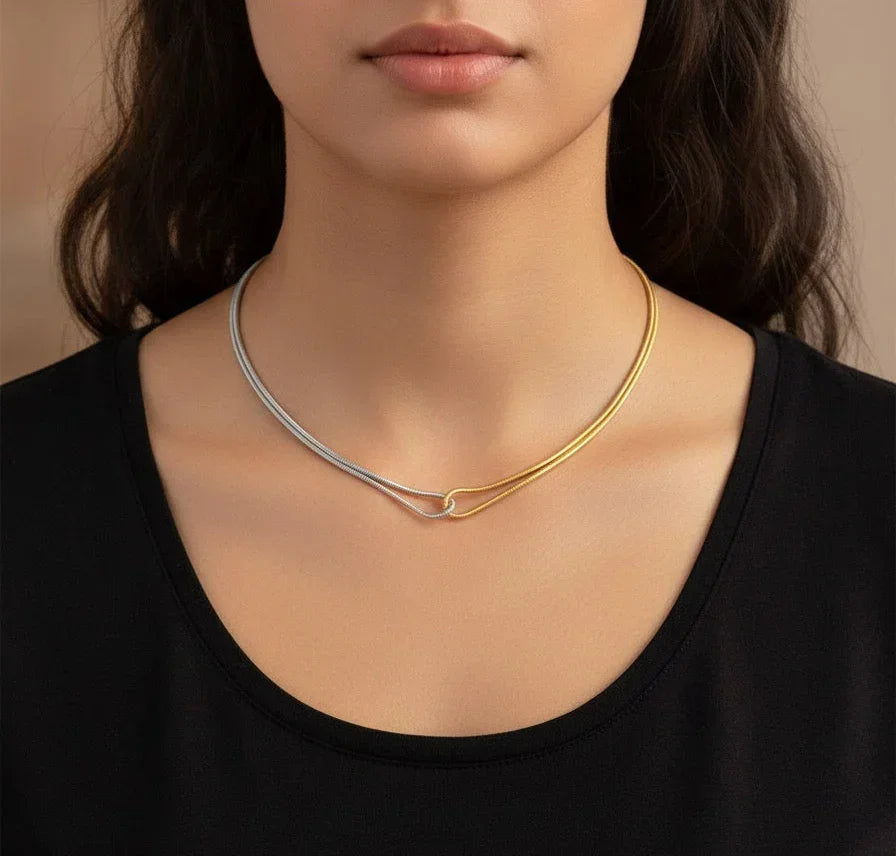 Double Layer Gold Silver Sleek Chain Necklace