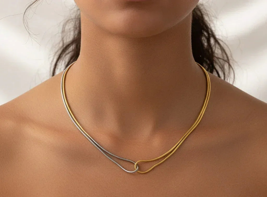 Double Layer Gold Silver Sleek Chain Necklace