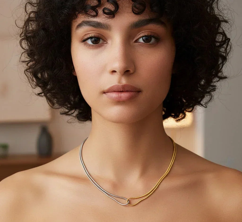 Double Layer Gold Silver Sleek Chain Necklace