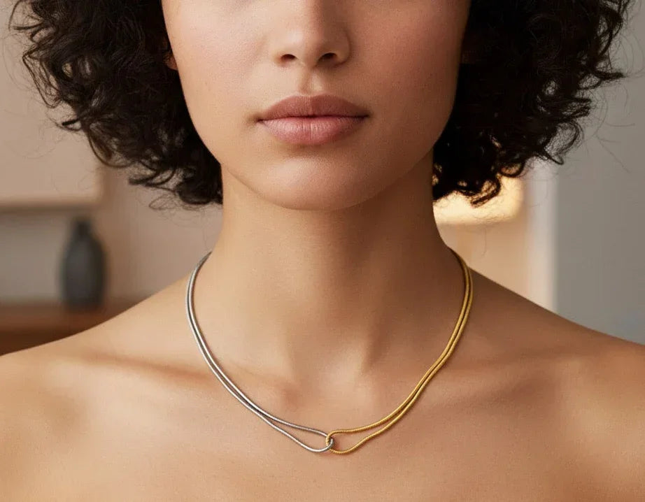 Double Layer Gold Silver Sleek Chain Necklace