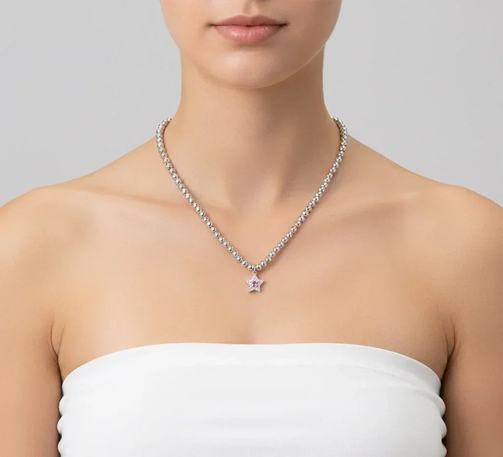 Diatoms Vacation Star Beaded Silver Necklace