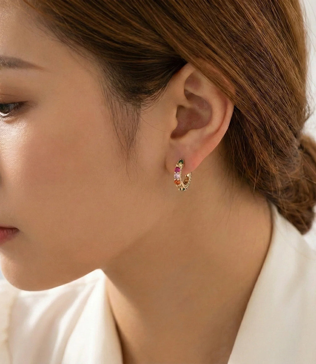 Rainbow Dots Hoops Earrings