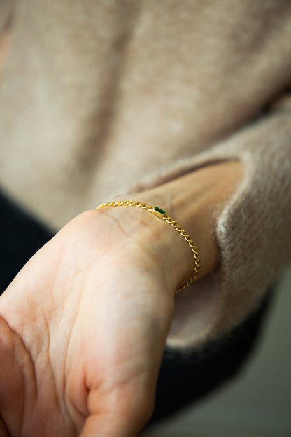 Golden Green Stone Elegance Bracelet