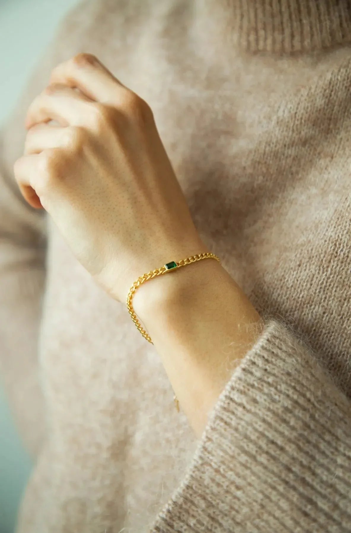 Golden Green Stone Elegance Bracelet - Diatoms