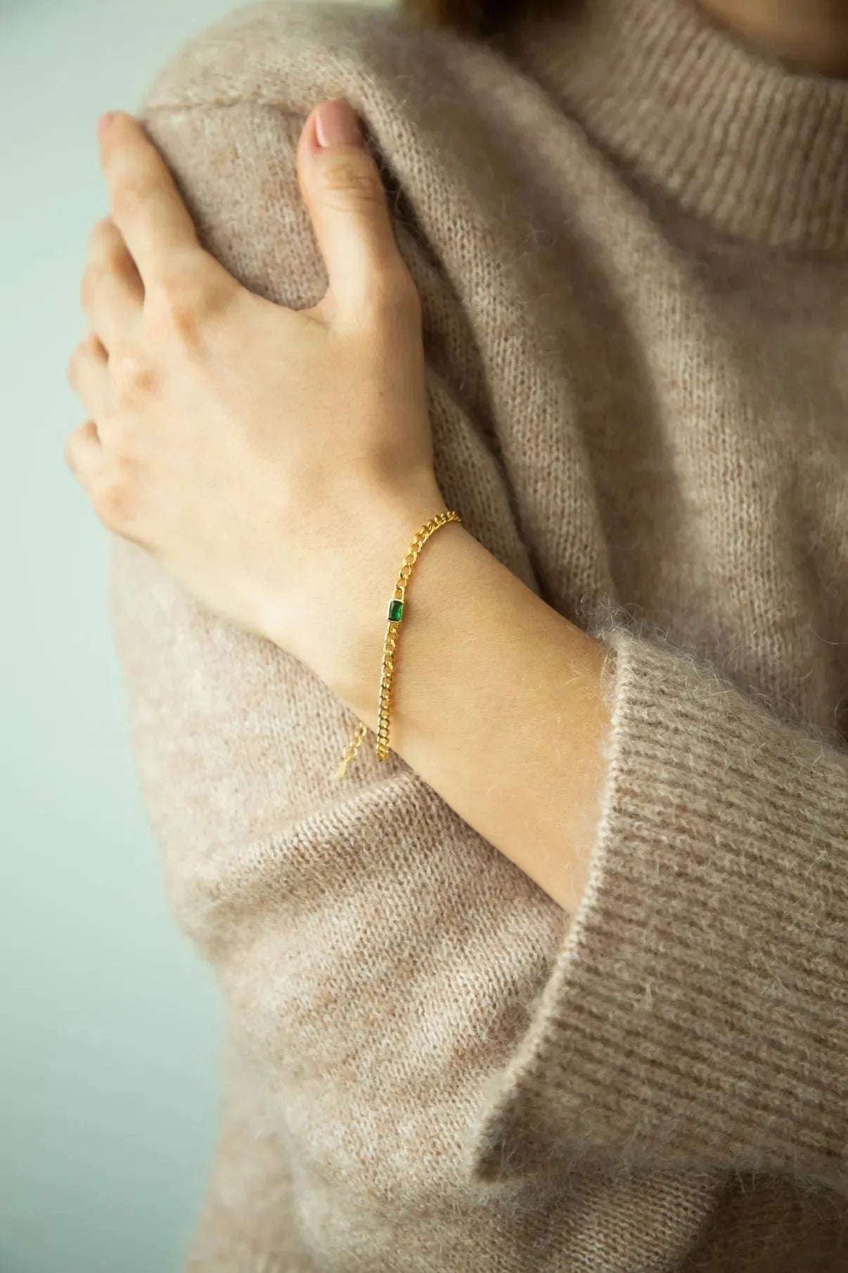 Golden Green Stone Elegance Bracelet - Diatoms