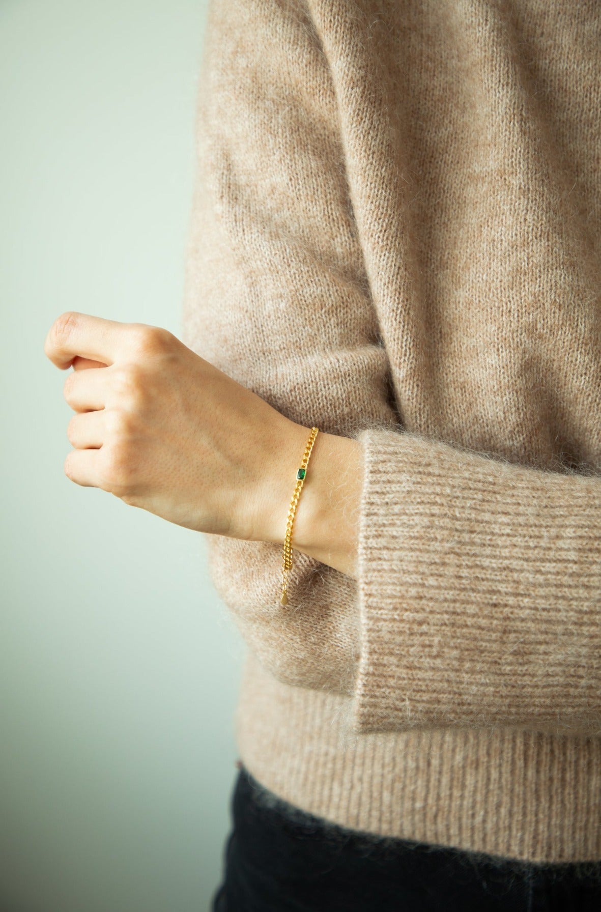 Golden Green Stone Elegance Bracelet