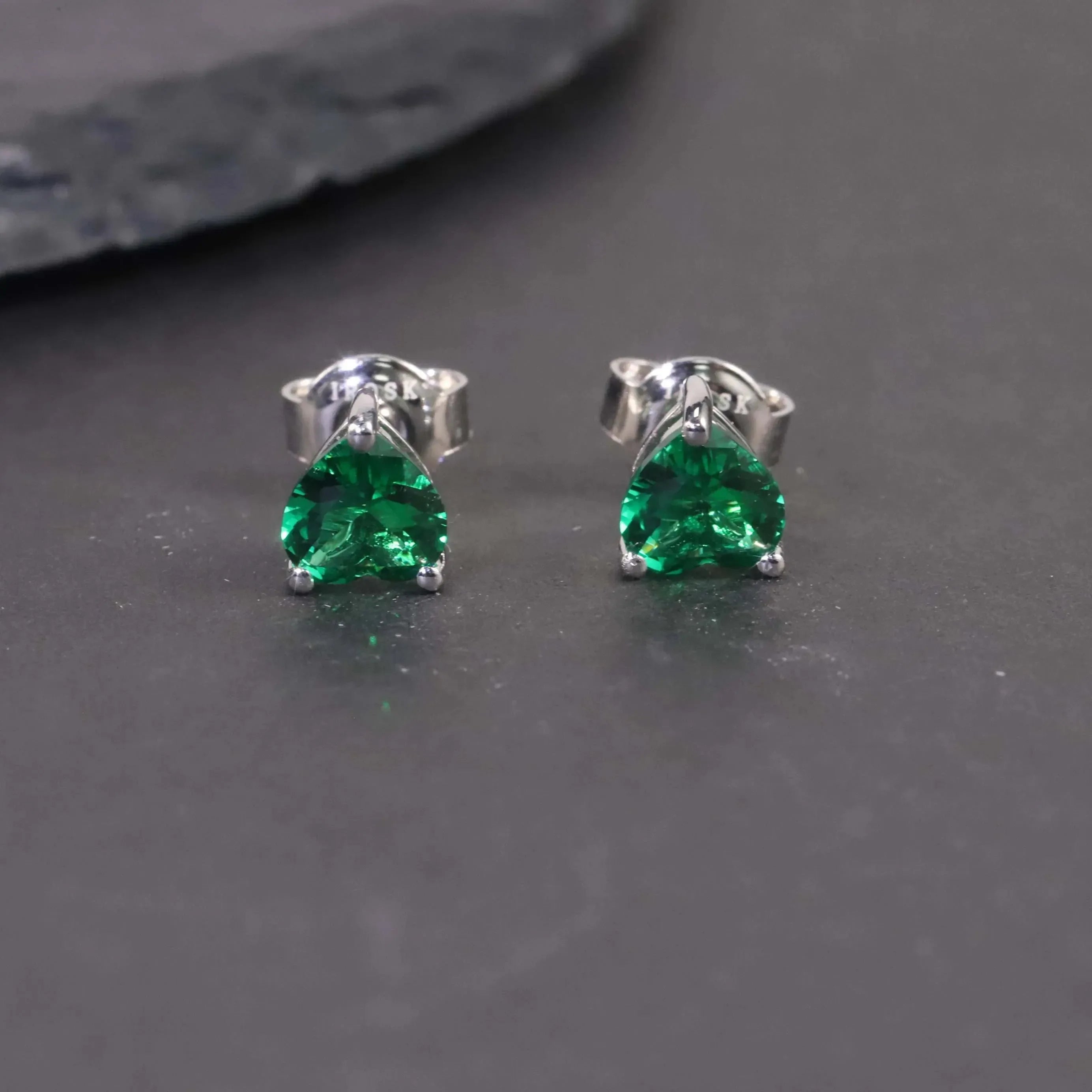 Heart Shaped Green Stone Studs - Diatoms
