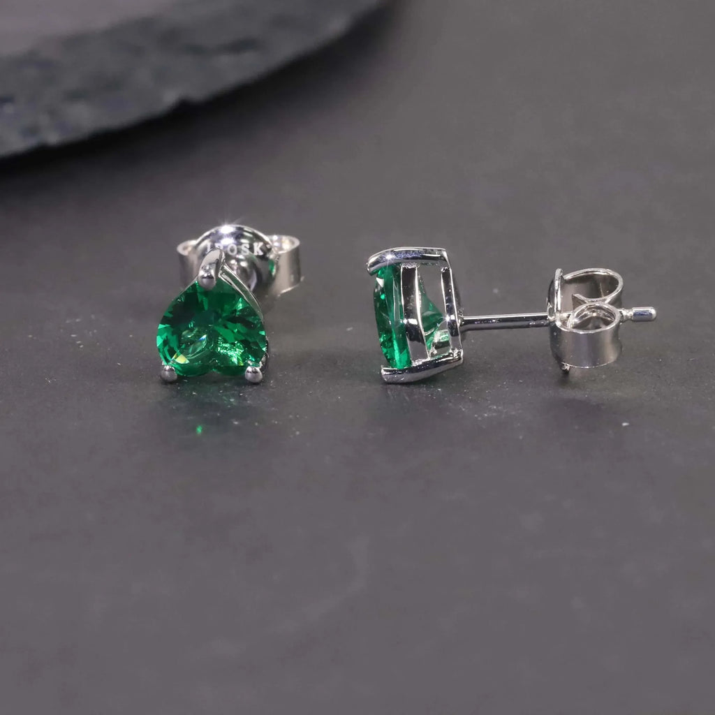 Heart Shaped Green Stone Studs - Diatoms