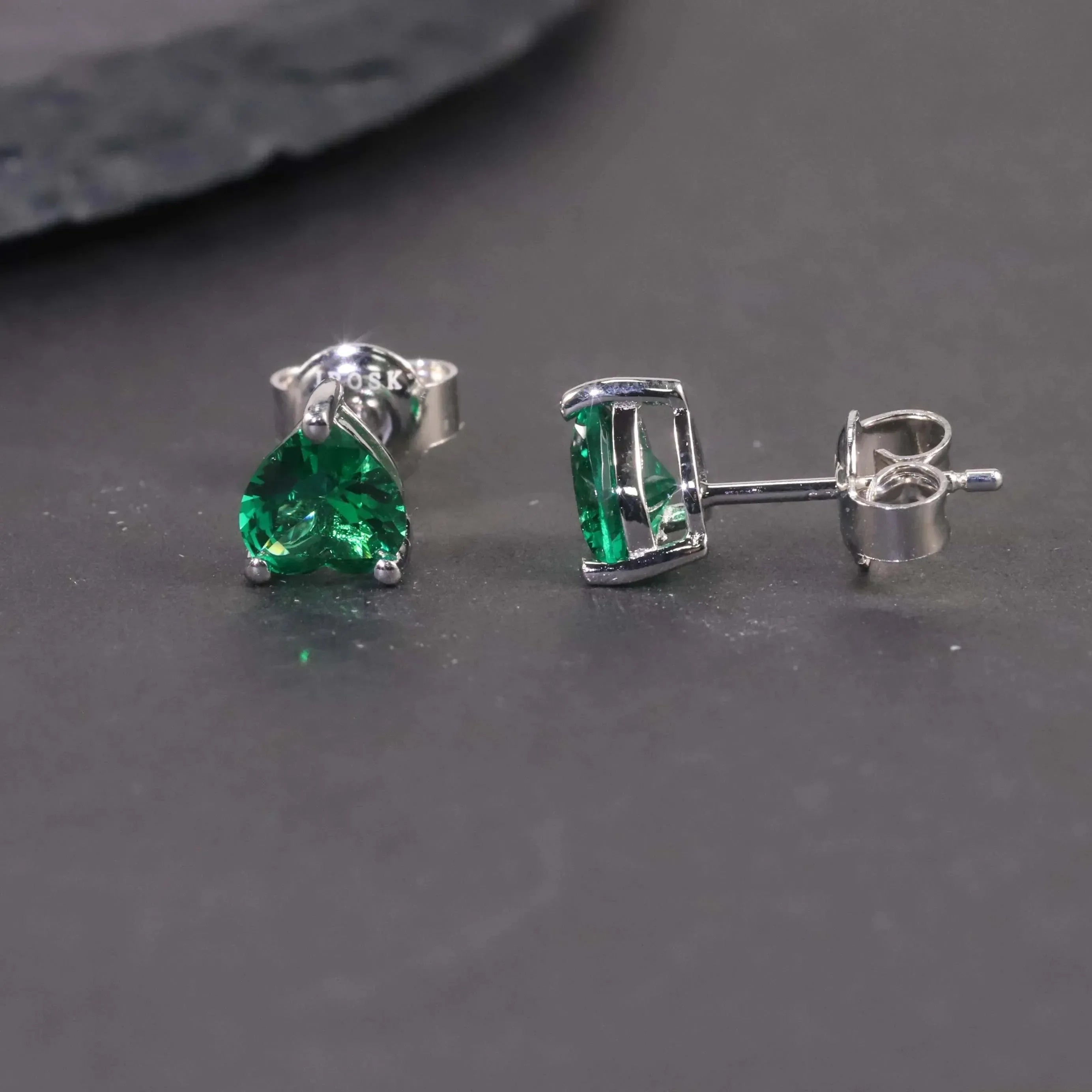 Heart Shaped Green Stone Studs - Diatoms