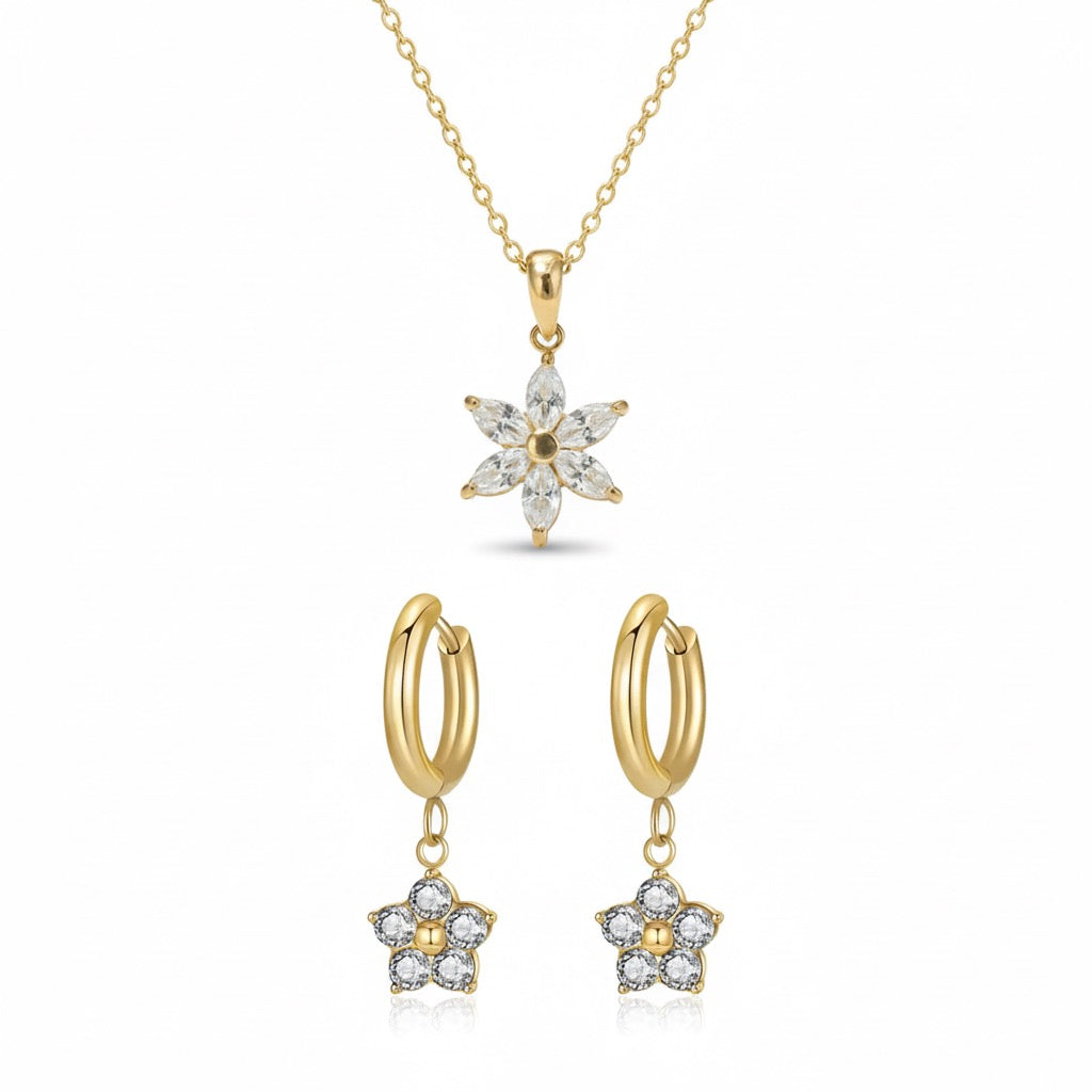 Diatoms Star Shaped Diamond Necklace Earring Combo
