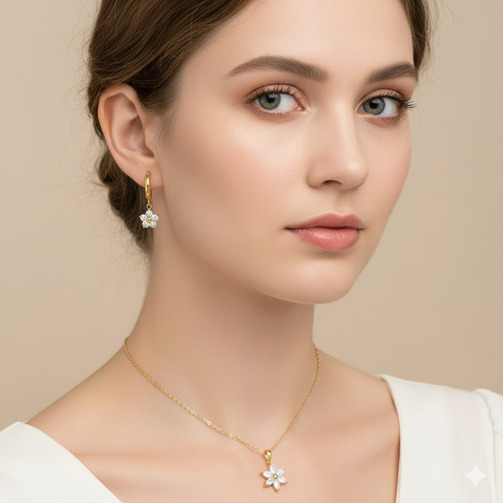 Diatoms Star Shaped Diamond Necklace Earring Combo