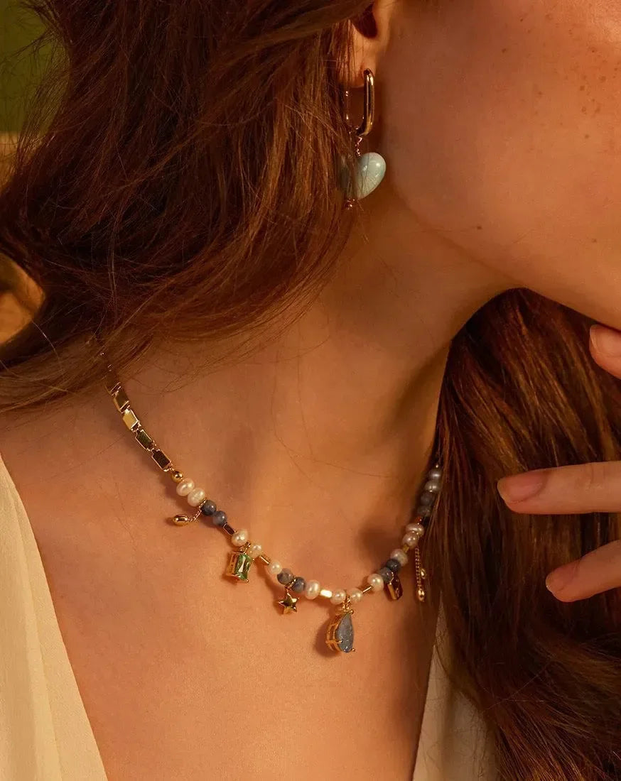 Freshwater Pearl Elegant Glam Beaded Necklace - Diatoms