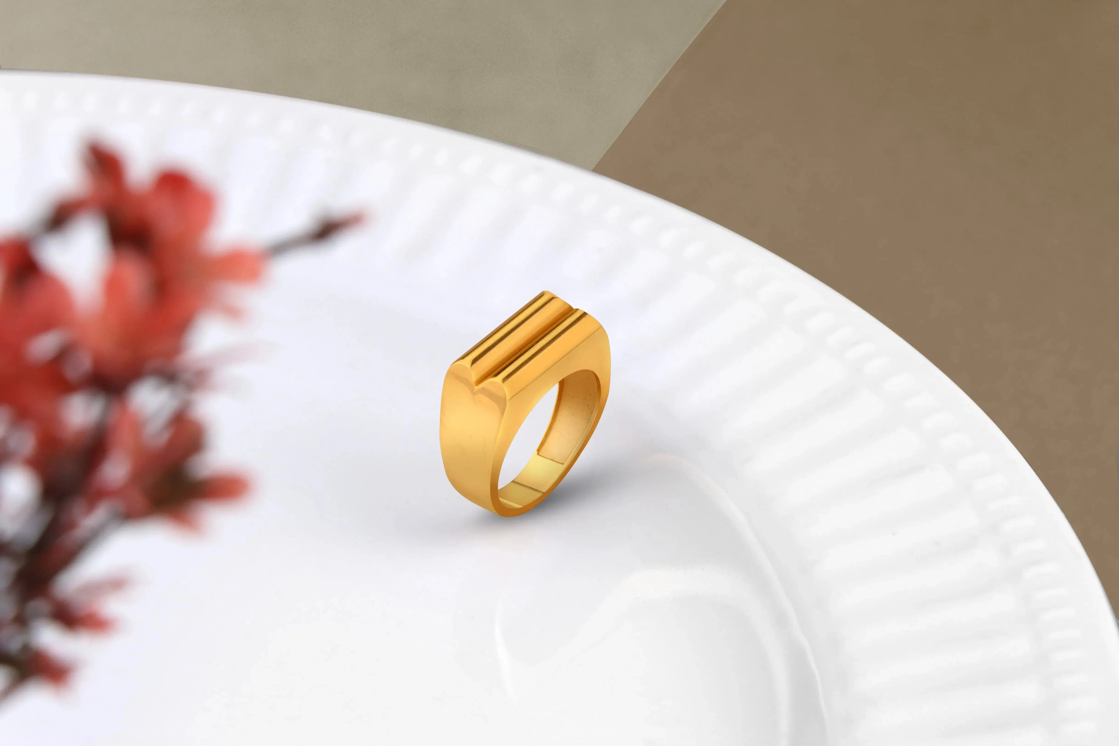 Luxe Flat Top Gold Ring - Diatoms