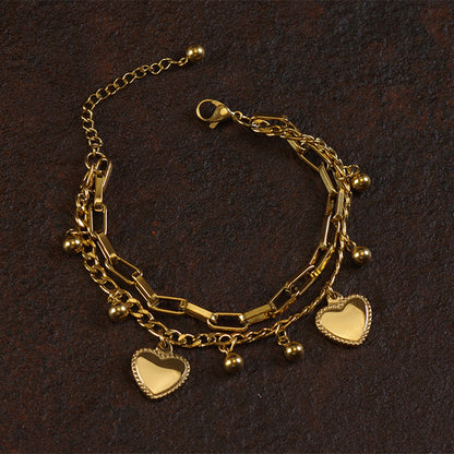 Bohemian Style Double Layered Heart Bracelet