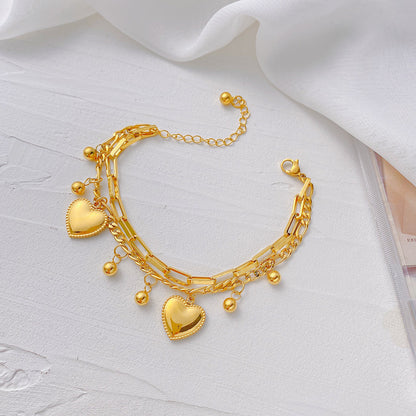 Bohemian Style Double Layered Heart Bracelet