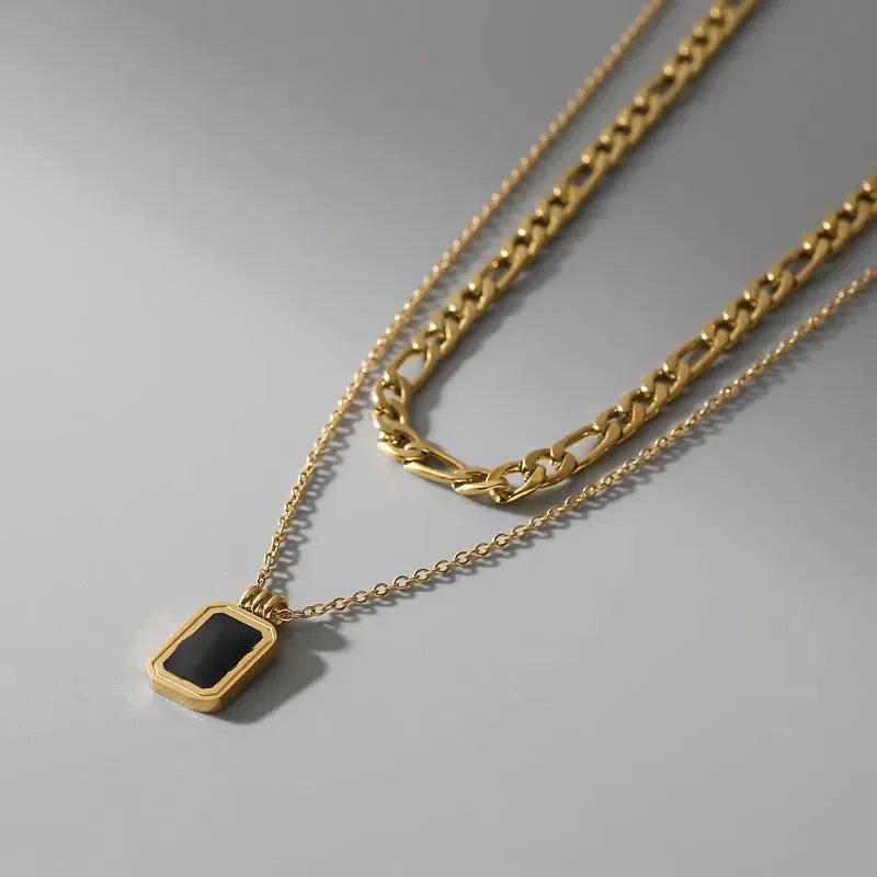 Black Meridian Double Layered Necklace - Diatoms